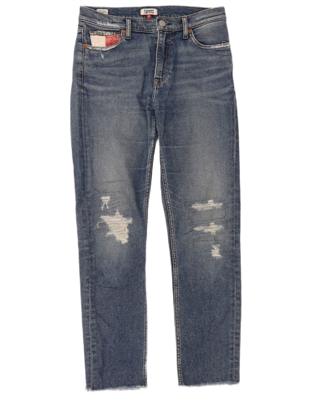 Tommy Hilfiger Kvinders Distressed High Waist Cropped Jeans W27 L27 Blå