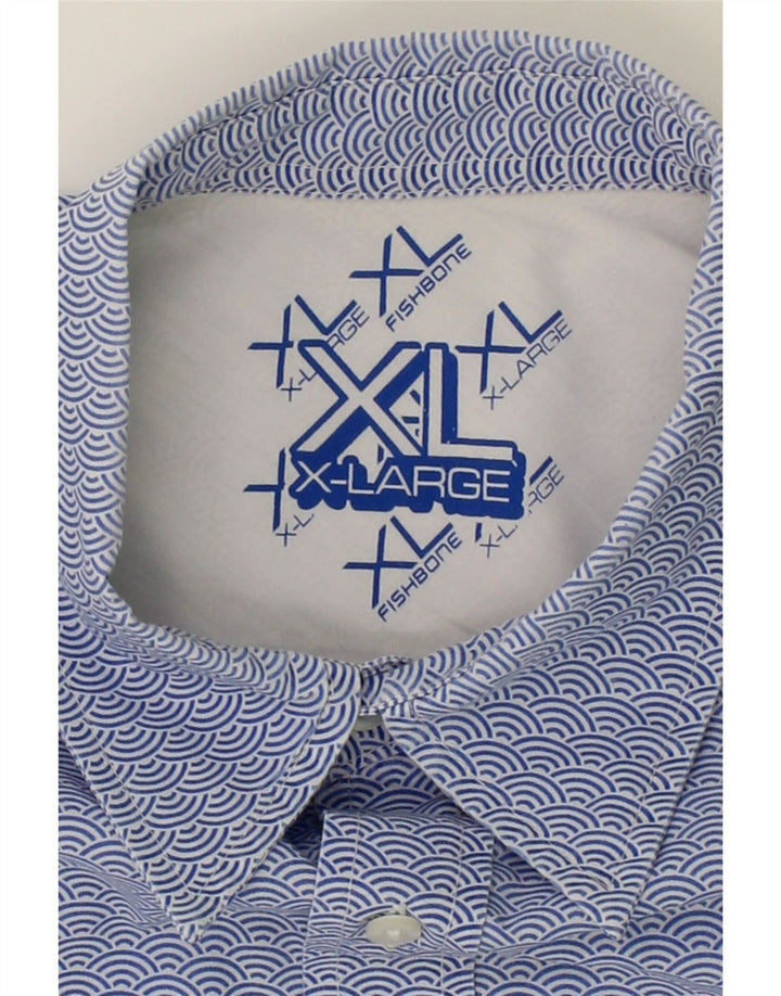 FISHBONE Mens Short Sleeve Shirt XL Blue Geometric Polyester Vintage Fishbone and Second-Hand Fishbone from Messina Hembry 