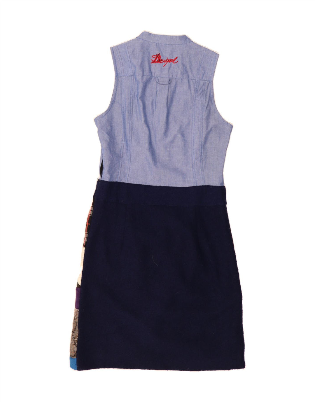 DESIGUAL Womens Sleeveless Sheath Dress UK 10 Small Blue Patchwork Vintage Desigual and Second-Hand Desigual from Messina Hembry 