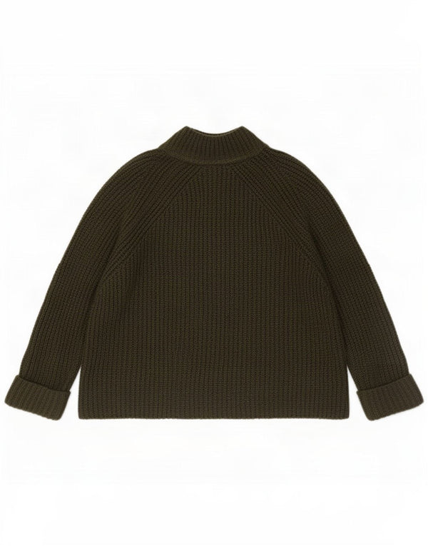 Topshop Dame Crop 3/4-ærmet Turtle Neck sweater UK 10 Small Khaki