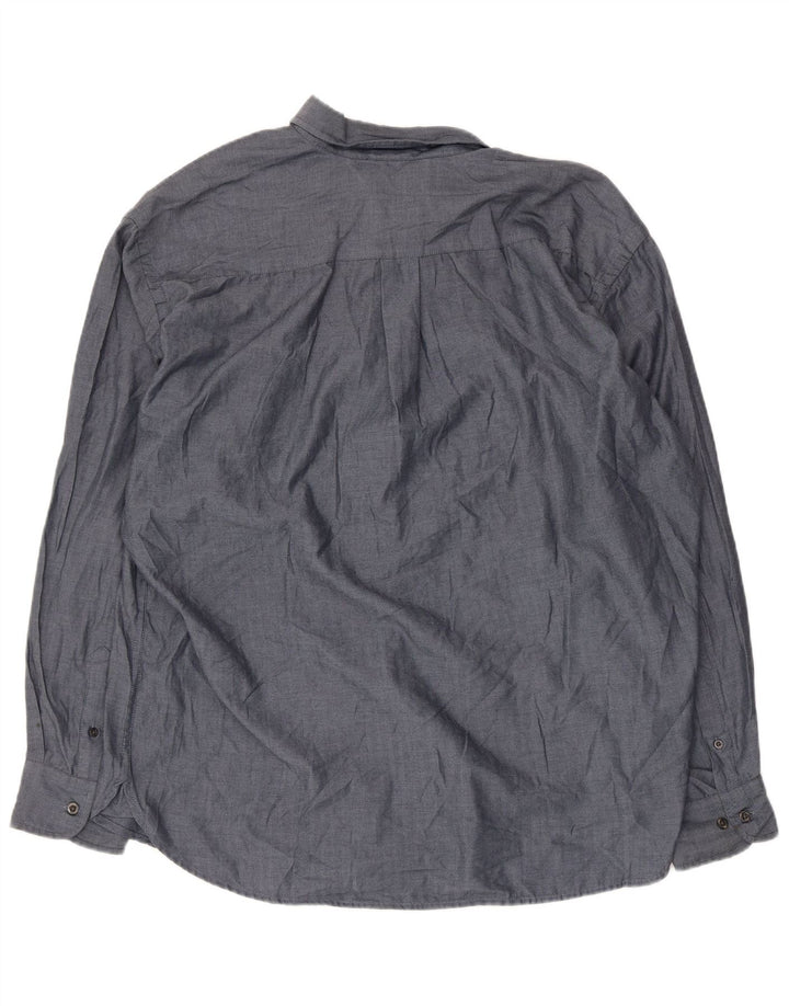 Dockers Herre Stain Defender Shirt XL Blue Herringbone Cotton