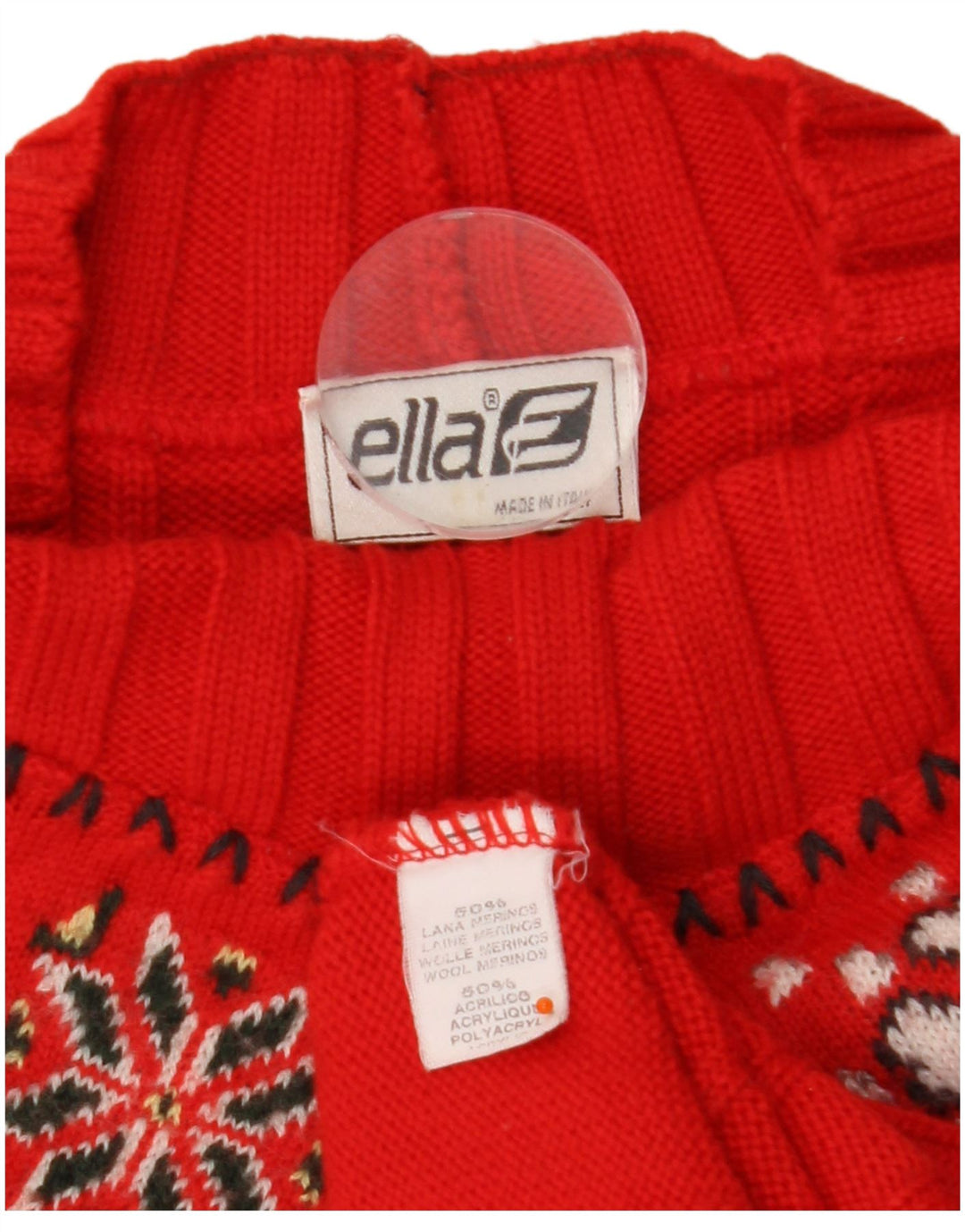 ELLA Dame Turtle Neck Jumper Sweater UK 16 Large Red Fair Isle Wool