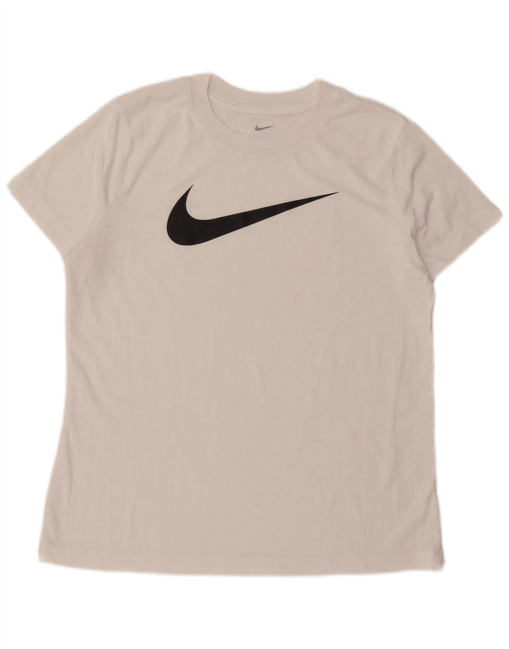 Nike Dame Dri Fit Grafisk T-Shirt Top UK 16 Large White