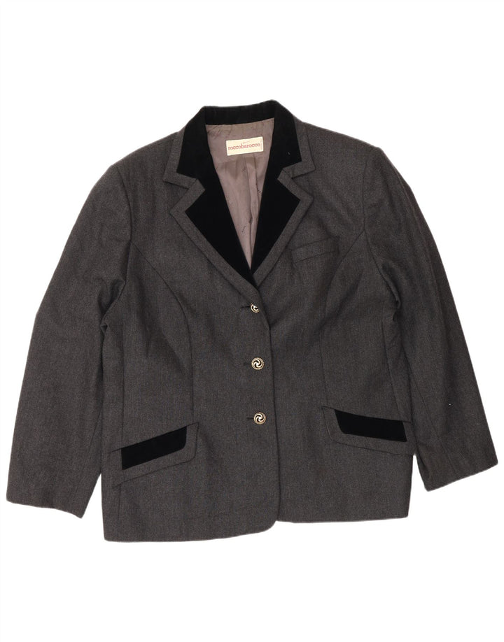 Roccobarocco Dame 3-knaps blazerjakke UK 18 XL Grå Colourblock Uld