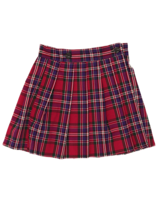 Vintage Womens Mini Pleated Skirt Small W25 Red Check Polyester