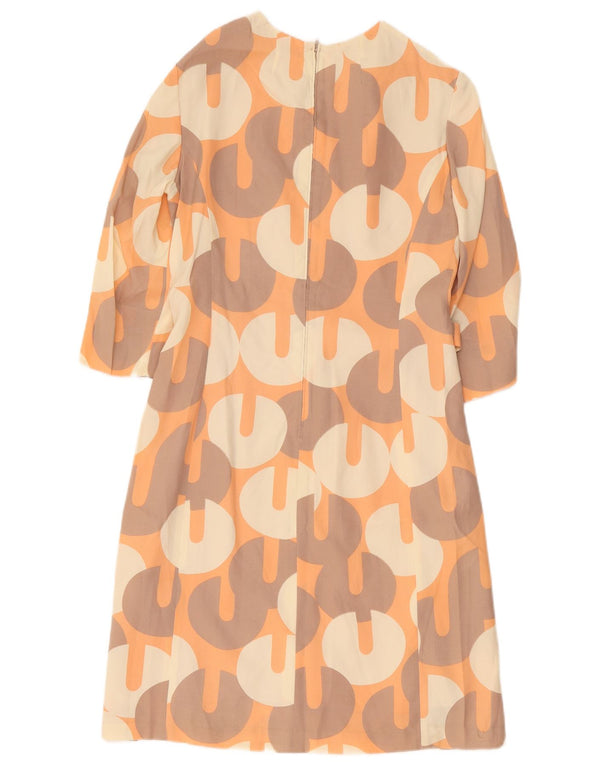 Vintage kvinders 3/4 ærmer skede kjole UK 12 Medium Orange Geometrisk