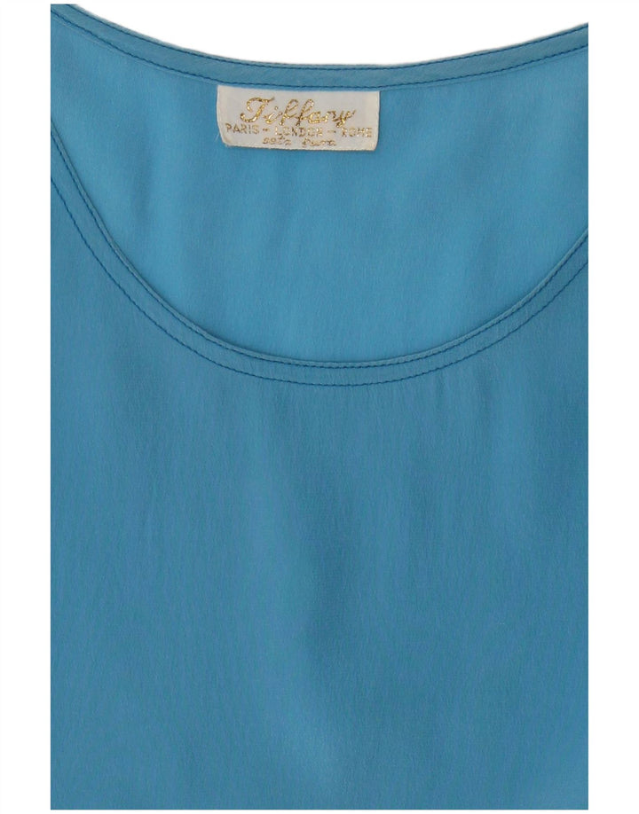 Tiffany Dame ærmeløs bluse Top UK 14 Medium Blue Silk