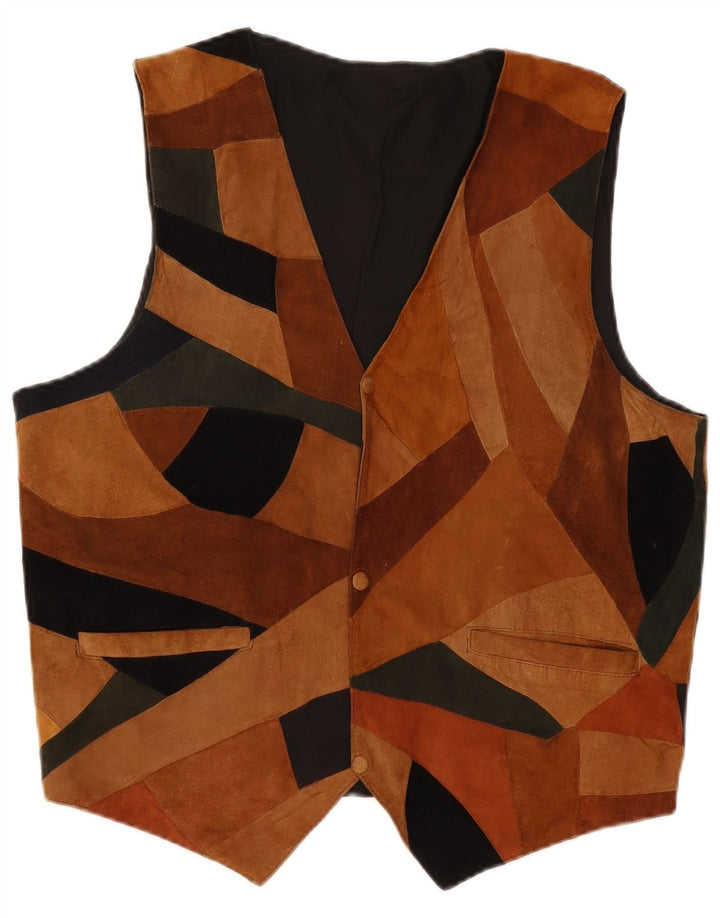 Vintage herre ruskindsvest mellem brun patchwork