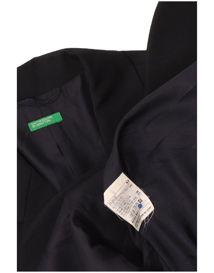 Benetton Dame 3 Button Blazer Jacket IT 42 Medium Navy Blue Polyester