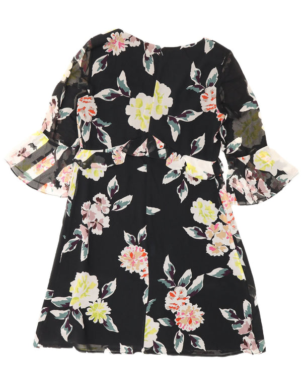 French Connection Dame Empire Kjole 3/4 ærmer UK 12 Medium Black Floral