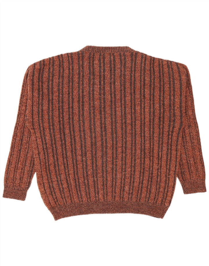 Vintage herre V-hals sweater lille brun stribet
