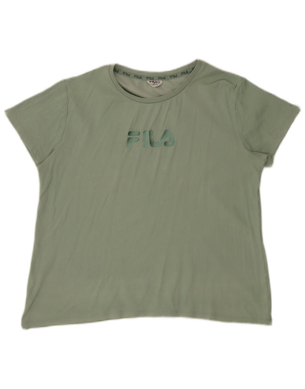 Fila Kortærmet Grafisk T-Shirt Top UK 14 Medium Grøn Bomuld