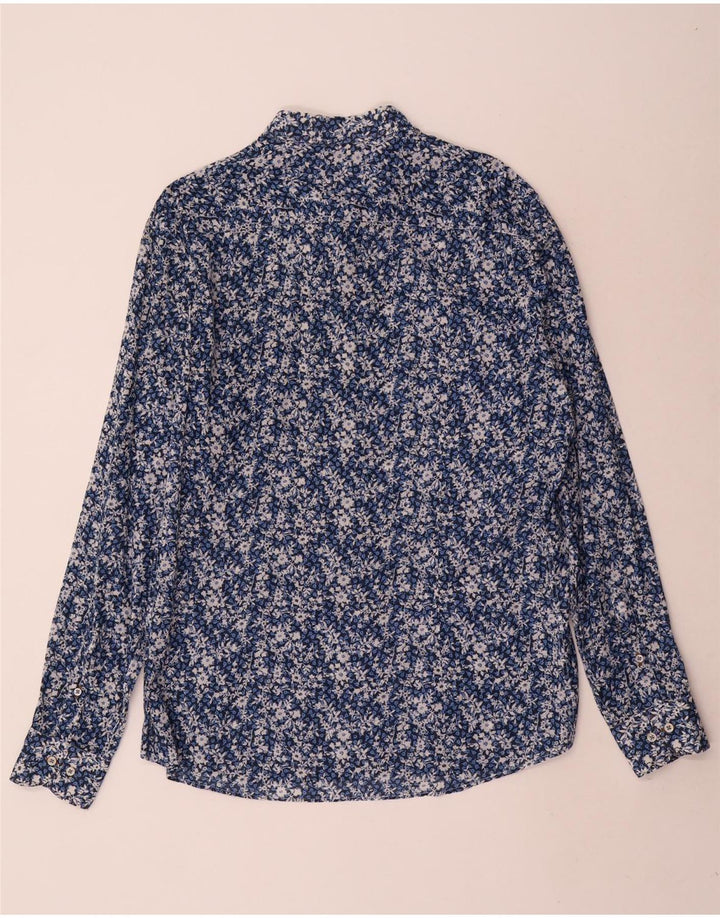 Vintage herreskjorte XL blå blomster bomuld