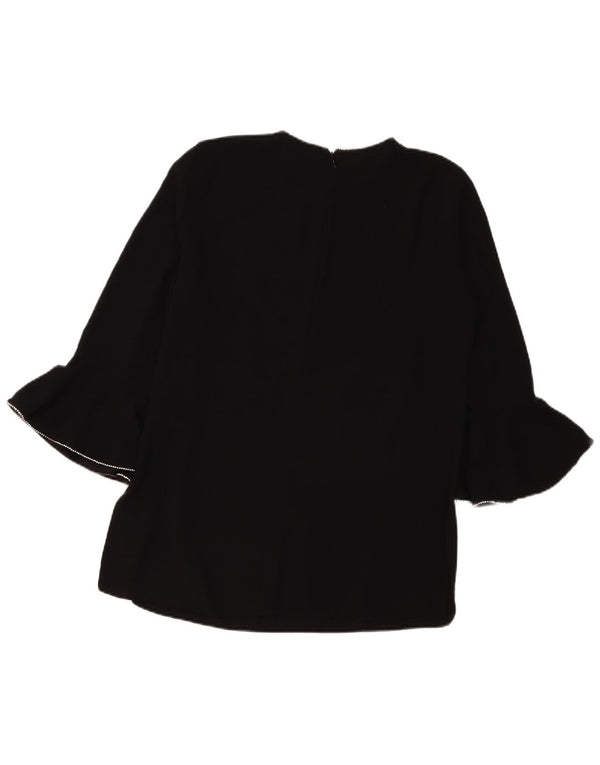 Zara Dame 3/4 ærmet bluse Top UK 16 Large Black Polyester