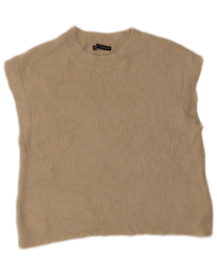 Zara Dame Vest Tank Top UK 12 Medium Beige Akryl
