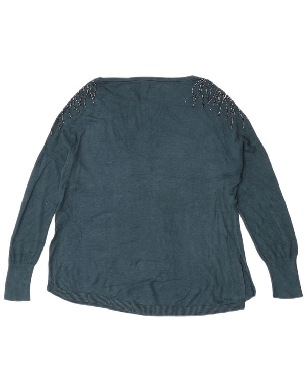 Oasis Dame Oversized Boat Neck Jumper Sweater UK 10 Small Blue Viscose