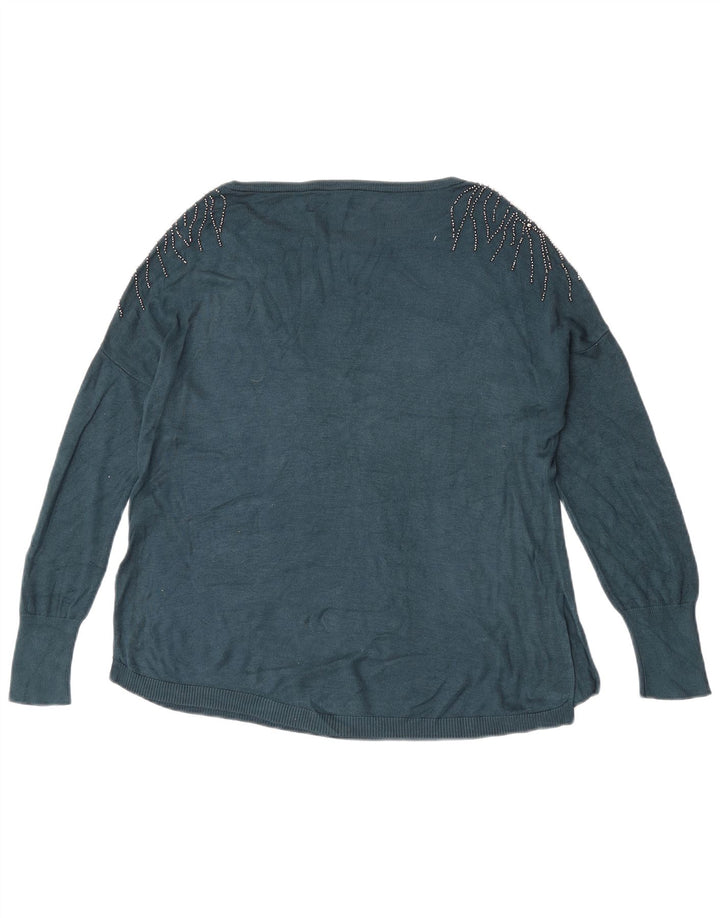Oasis Dame Oversized Boat Neck Jumper Sweater UK 10 Small Blue Viscose