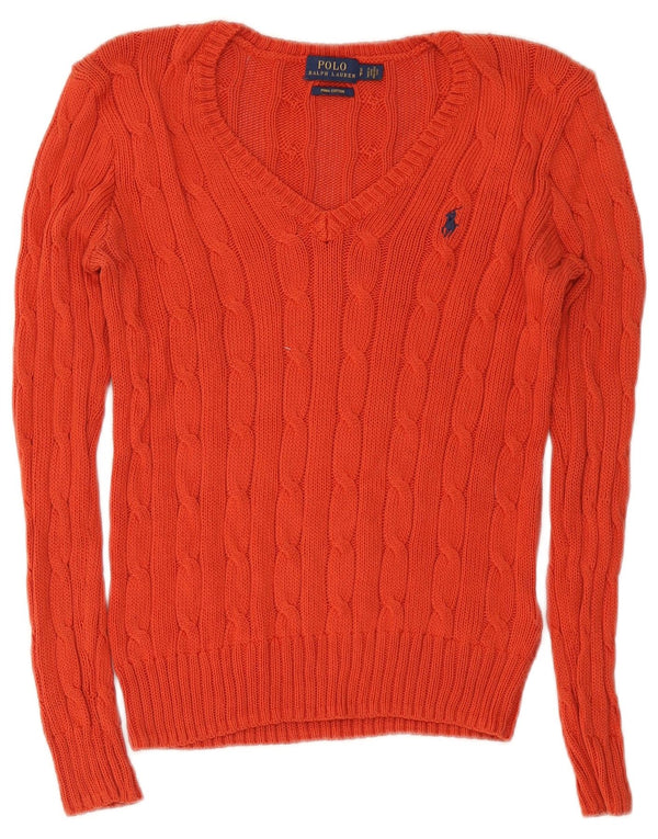 Polo Ralph Lauren Dame V-hals sweater UK 8 Lille rød bomuld