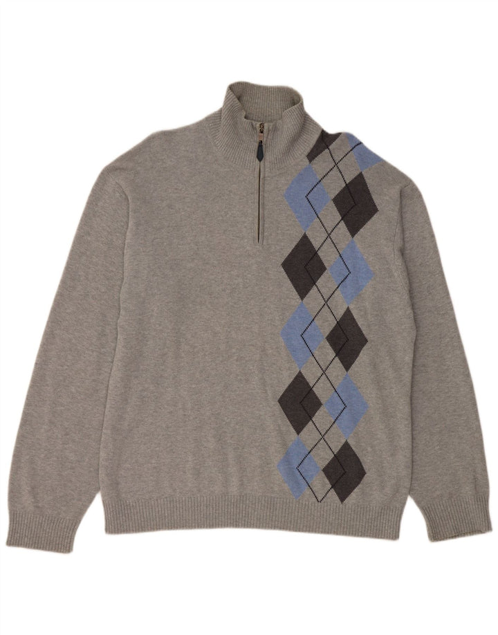 NAUTICA sweater med lynlås til mænd XL Grå Argyle/Diamond Bomuld