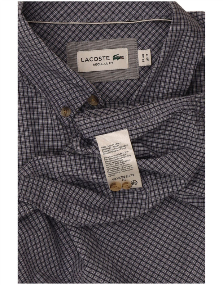 Lacoste Kortærmet Herreskjorte Størrelse 40 Medium Marineblå Ternet Bomuld