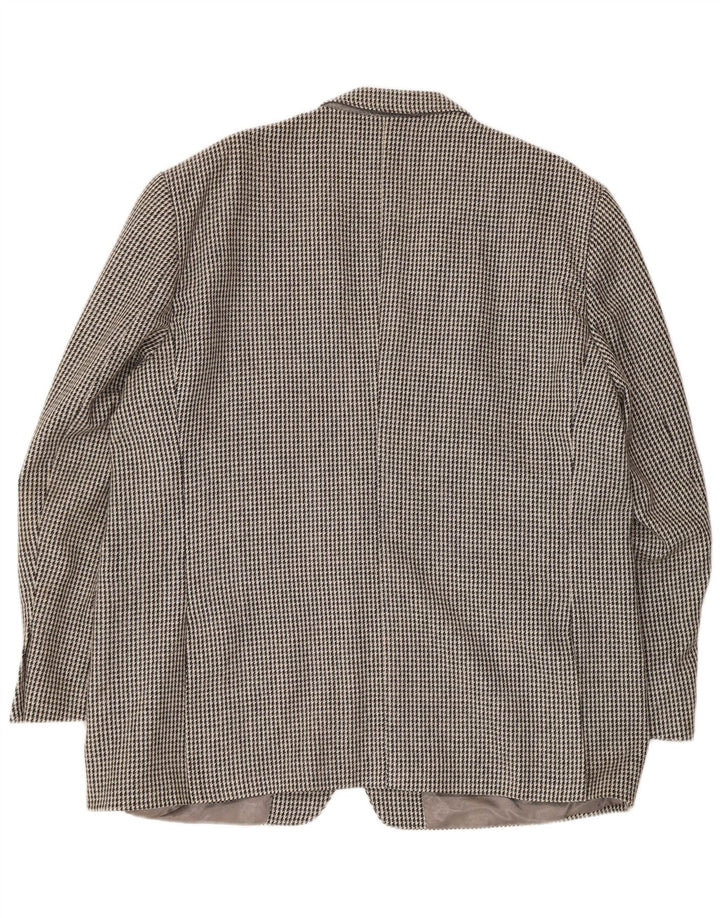Vintage blazerjakke til mænd med 2 knapper UK 40 Large Grey Houndstooth Uld