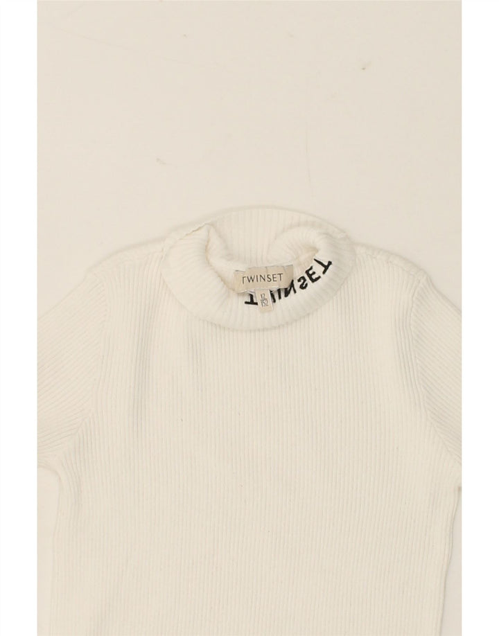 TWIN-SET Girls Turtle Neck Jumper Sweater 11-12 Years White Vintage Twin-Set and Second-Hand Twin-Set from Messina Hembry 