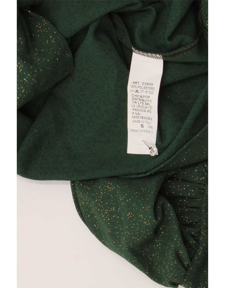 Vintage Womens Crop Shirt Bluse UK 10 Small Green Polyester