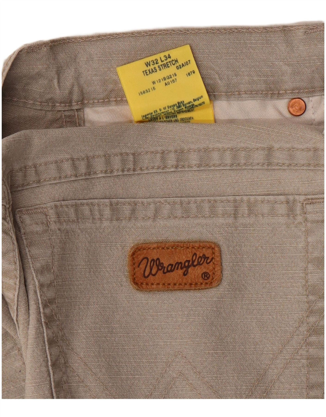 WRANGLER Herre Texas Stretch Lige Casual Bukser W32 L34 Beige Bomuld