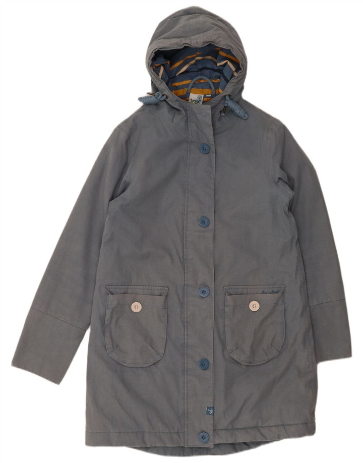 Weird Fish Dame Hooded Parka Jacket UK 10 Small Blue Cotton