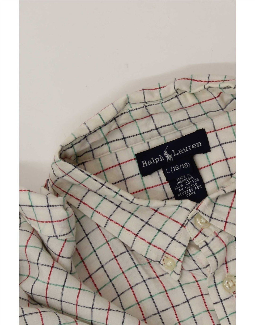 Ralph Lauren drengeskjorte 15-16 år stor hvid ternet bomuld