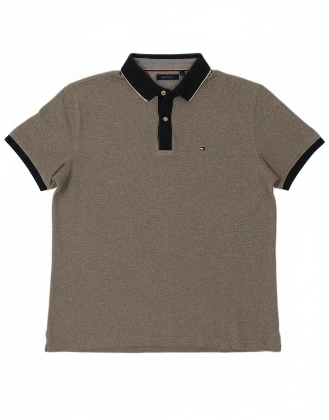 Tommy Hilfiger Herre Polo Shirt Stor Grå Colourblock Bomuld