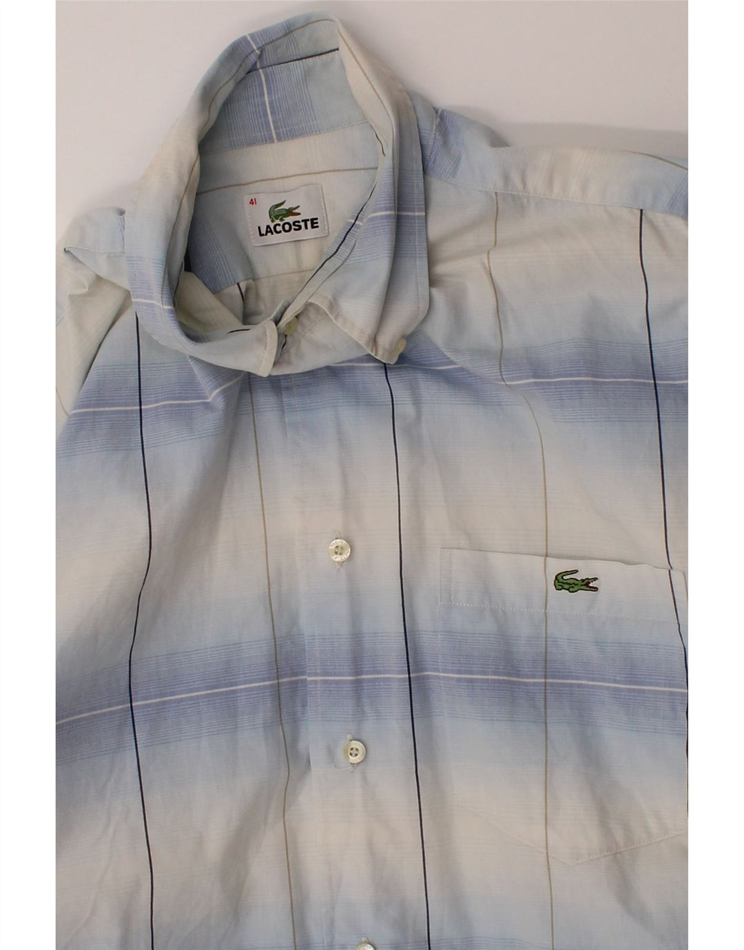 LACOSTE Mens Short Sleeve Shirt Size 41 Medium Blue Check Cotton Vintage Lacoste and Second-Hand Lacoste from Messina Hembry 