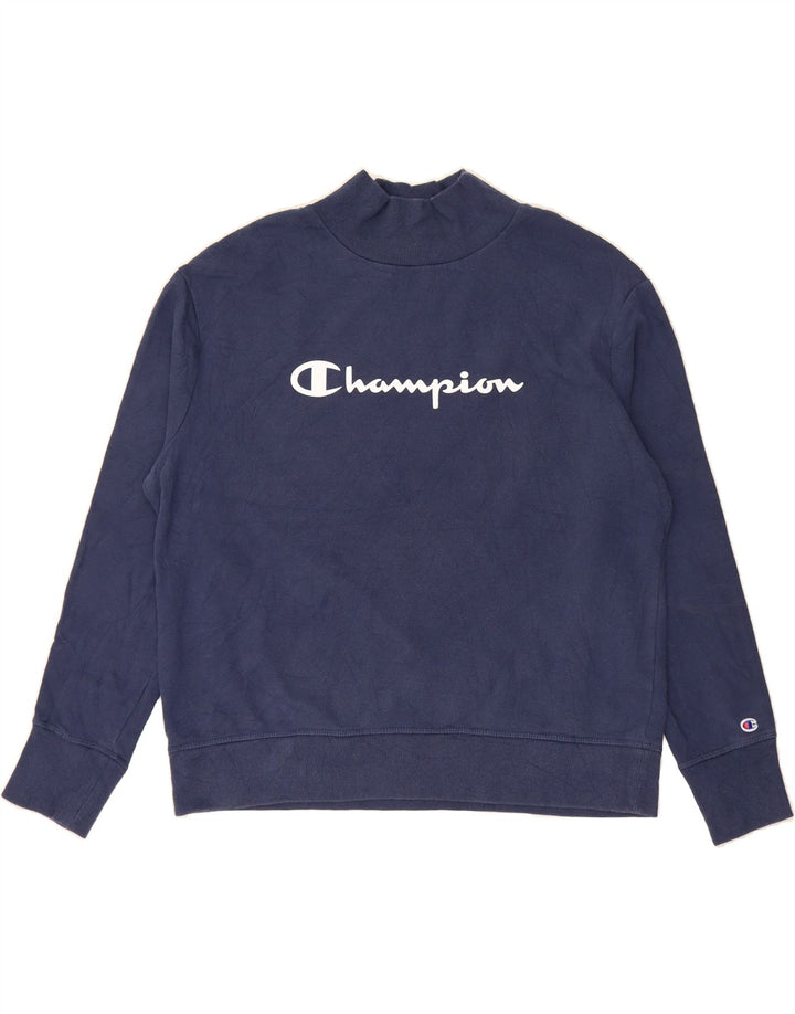 CHAMPION Womens Oversized Graphic Sweatshirt Jumper UK 16 Large Navy Blue Vintage Champion and Second-Hand Champion from Messina Hembry 
