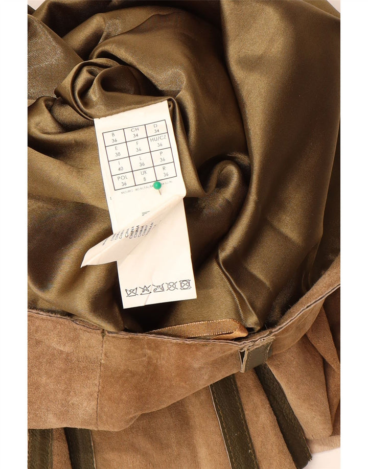 Promod Dame Ruskind A-Line Nederdel UK 8 Small W28 Beige Læder