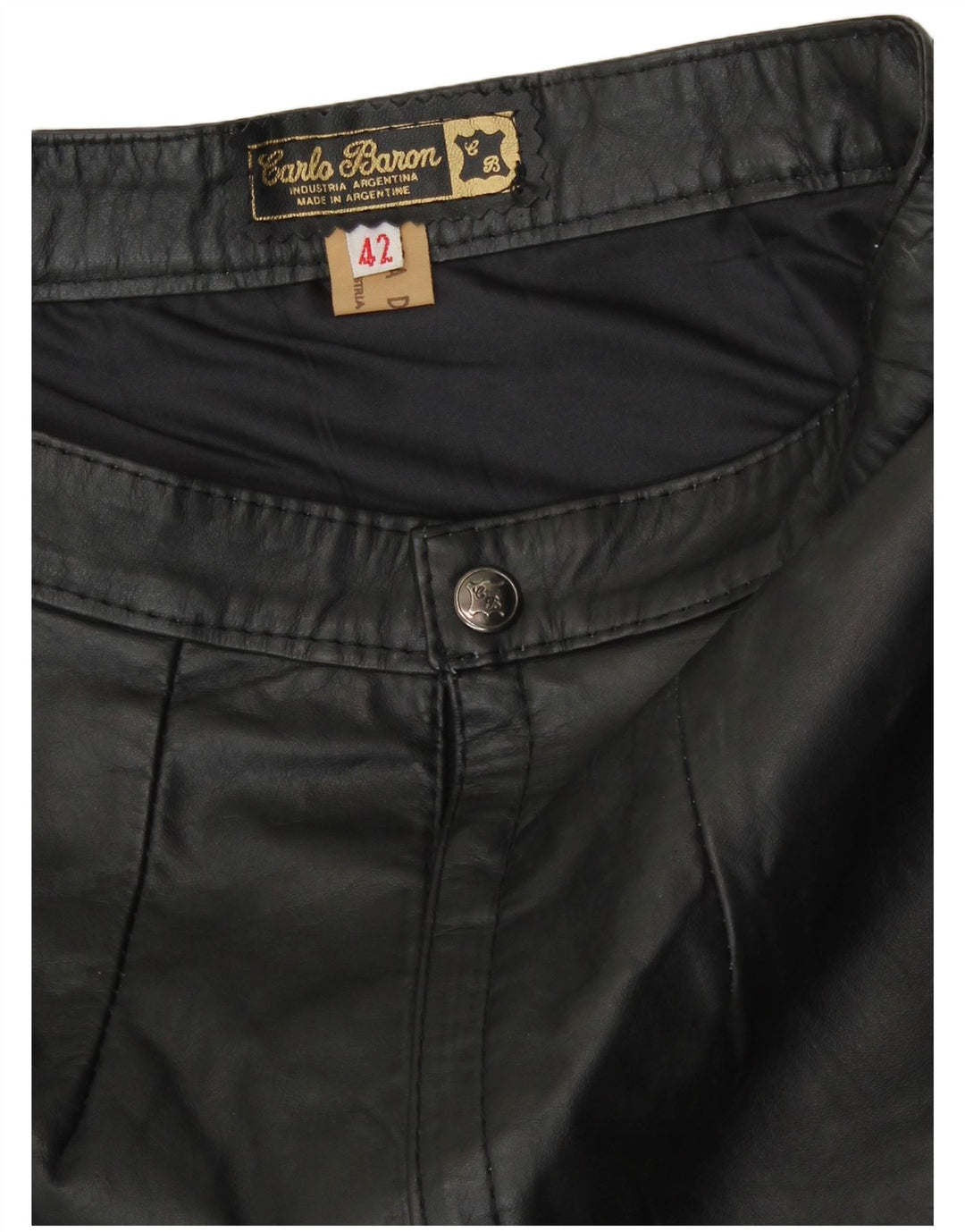 Vintage kvinders højtaljede lædernederdel EU 42 Stort sort læder