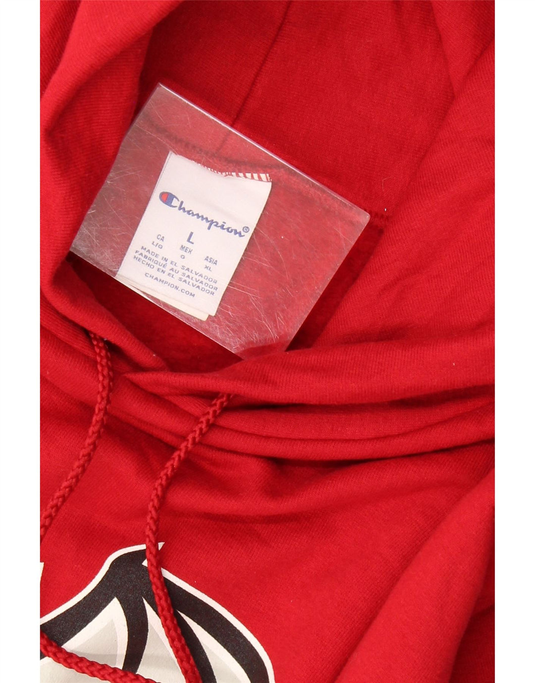 CHAMPION Mens Graphic Hoodie Jumper Large Red Cotton