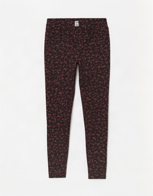 Fat Face Womens Leggings UK 14 Large Black Floral Cotton