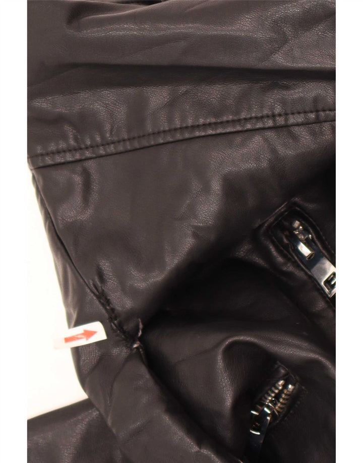 Zara Womens Oversized Biker-jakke i imiteret læder UK 10 Lille sort polyester