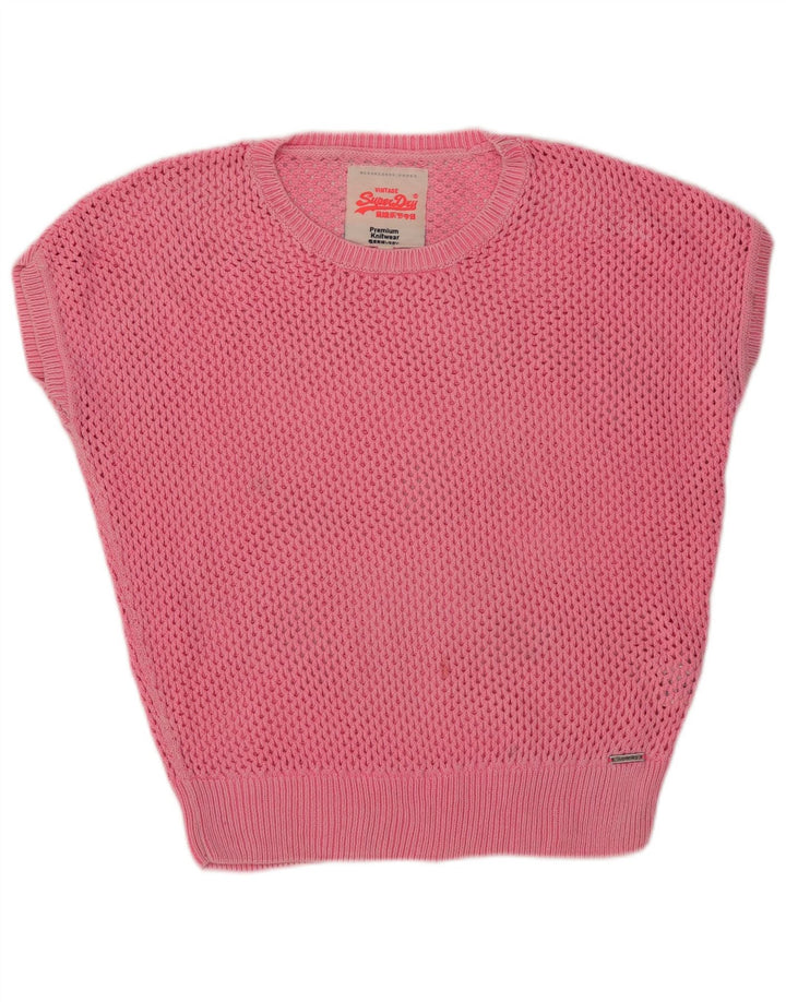SUPERDRY kortærmet dametrøje med rund hals trøje UK 14 Medium Pink