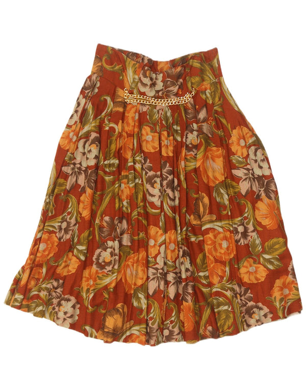 Vintage plisseret nederdel til kvinder IT 44 Medium W28 Brun blomster