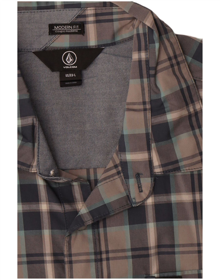 Volcom Herre Kortærmet Modern Fit skjorte Stor grå ternet bomuld