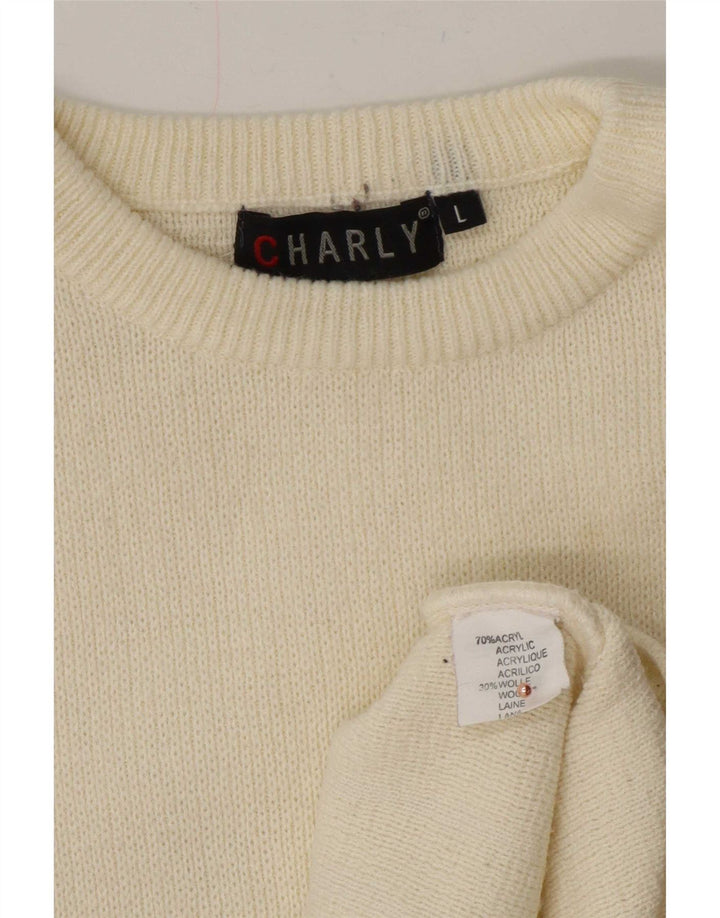 Charly Herre Boat Neck Jumper Sweater Large Off White Geometrisk Uld