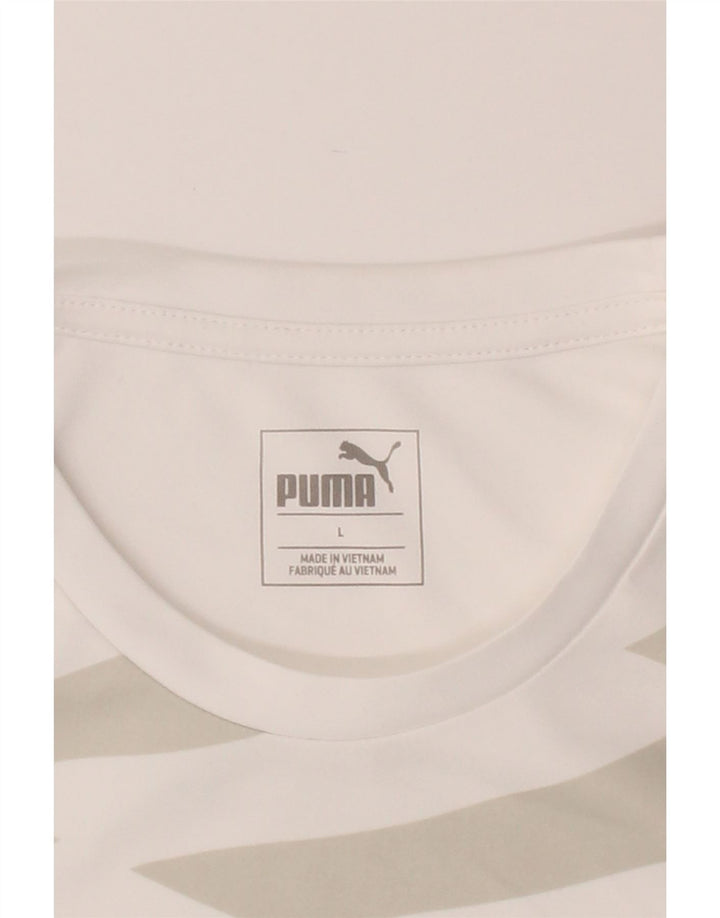 PUMA Mens T-Shirt Top Large White Striped Polyester Vintage Puma and Second-Hand Puma from Messina Hembry 