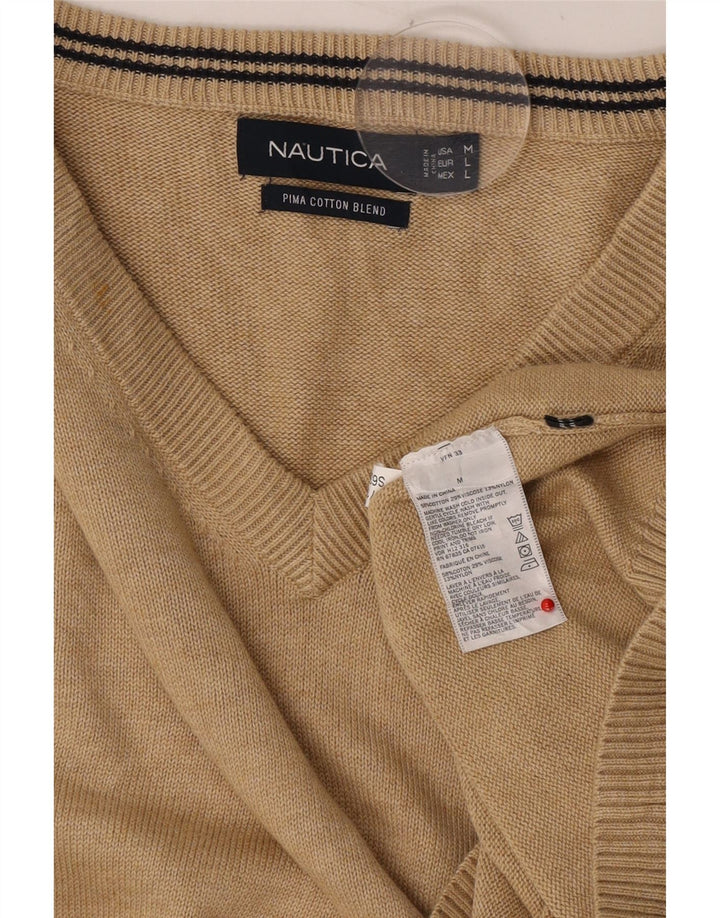NAUTICA Herre V-hals sweater Medium Beige Bomuld