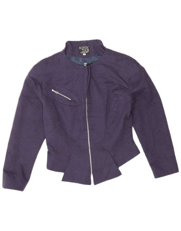 VINTAGE Bomberjakke til kvinder IT 44 Medium Navy Blue Acetate