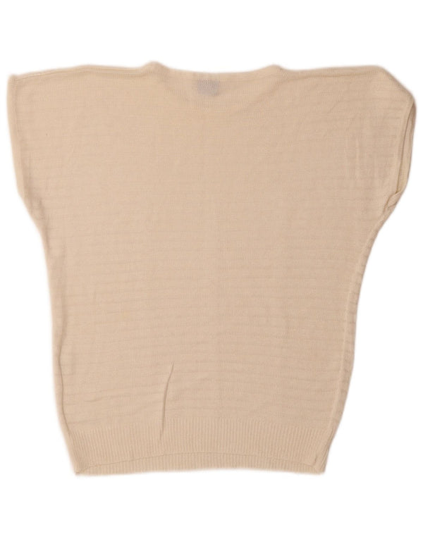 Vintage Kvinders Kortærmet Boat Neck Jumper Sweater UK 14 Medium Off White