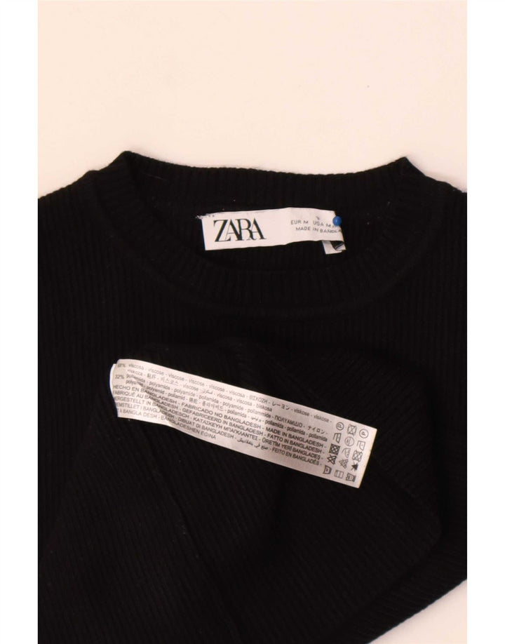 Zara Womens Crop Vest Top UK 12 Medium Black Viscose