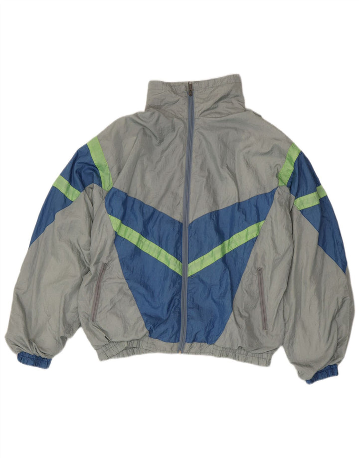 Vintage fuld træningsdragt til mænd, stor grå farveblok nylon