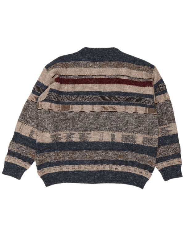 Vintage herre rund hals sweater stor flerfarvet stribet