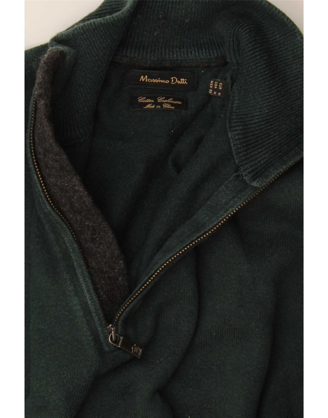 Massimo Dutti Herre Zip Neck Jumper Sweater Medium Grøn Bomuld